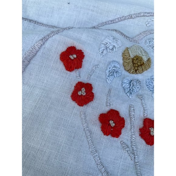 Vintage 1930s Art Deco Linen Fringed Pillow Cover Embroidered Vase Flowers - Picture 13 of 16